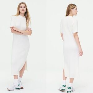 Naadam Luxe Boucle Knit sweater Dress winter white midi size small mock neck